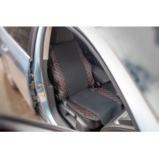 Накидка на сидіння ECO і тканина (1 шт, Чорний з червоною ниткою-2026 тканина)