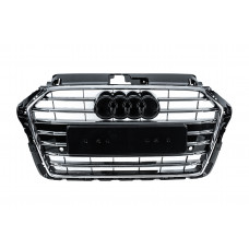 Передня решітка S-style (2016-2020, чорний з хромом) для Ауди A3 рр