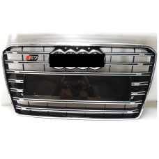 Передня решітка S-Style з написом Quattro (2015-2018, чорна з хромом) для Ауди A7 рр